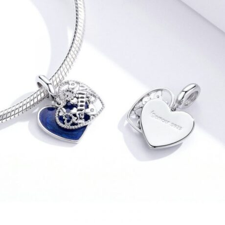 Blue Family Heart Pendant Charm