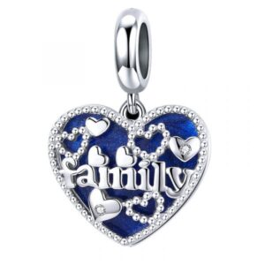 Blue Family Heart Pendant Charm