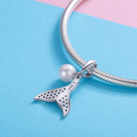 Blue Whale Tail & Pearl Pendant Charm