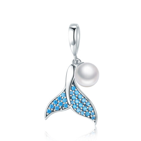 Blue Whale Tail & Pearl Pendant Charm