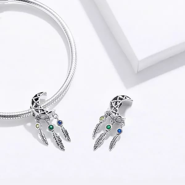 Moon & Dangling Feather Charm