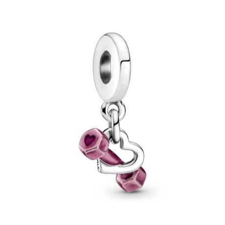 Pink Dumbbell & Heart Pendant Charm