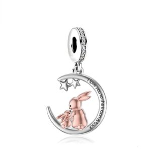 Two Tone Bunny "I Love You To The Moon & Back" Pendant Charm