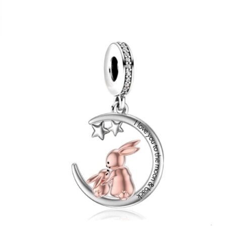 Two Tone Bunny “I Love You To The Moon & Back” Pendant Charm