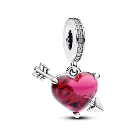 Red Heart & Arrow Glass Pendant Charm