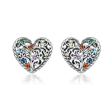 Colourful Heart Tree Of Life Stud Earrings