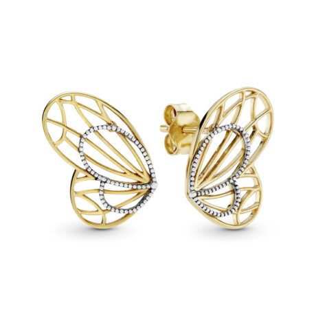 Gold Plated & Silver Openwork Butterfly Wing Stud Earrings