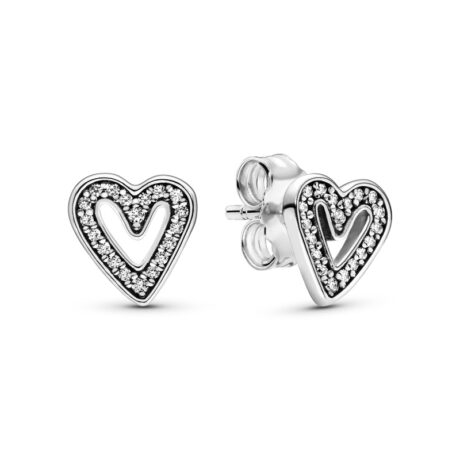 Sparkling Freehand Heart Stud Earrings