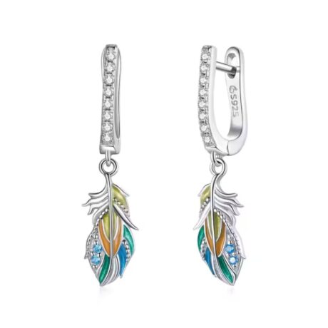 Sparkling Colourful Feather Dangle Earrings