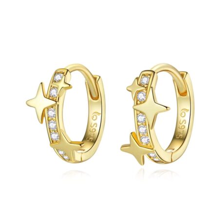 Gold Plated Brilliant Star Hoop Earrings