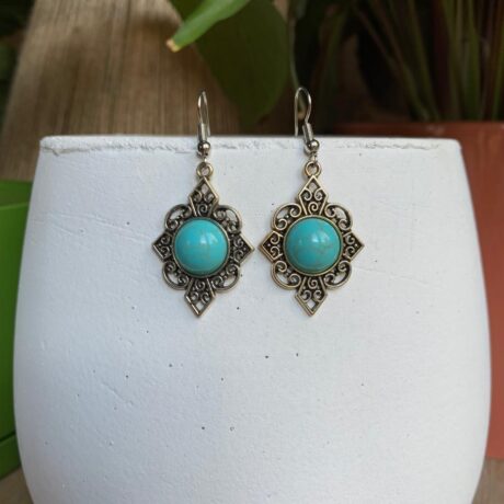 Boho Turquoise Diamond Dangle Earrings