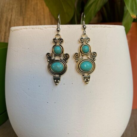 Boho Turquoise Double Swirl Dangle Earrings