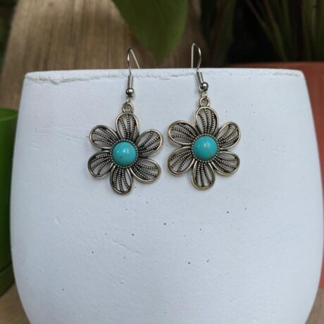 Boho Turquoise Flower Dangle Earrings