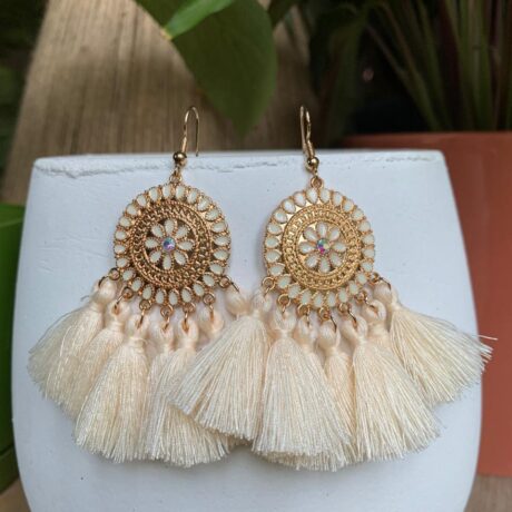 Cream Tassle Dangle Earrings