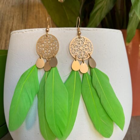 Green Feather Dangle Earrings