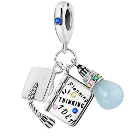 Journal, Graduation Cap & Glow In The Dark Light Bulb Pendant Charm