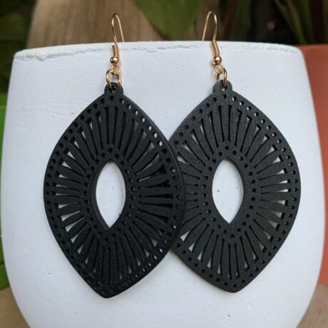 Large Black Wooden Dangle Earrings