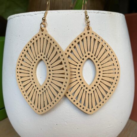 Large Cream Wooden Dangle Earrings