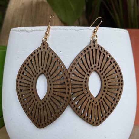 Large Dark Brown Wooden Dangle Earrings