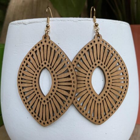 Large Light Brown Wooden Dangle Earrings