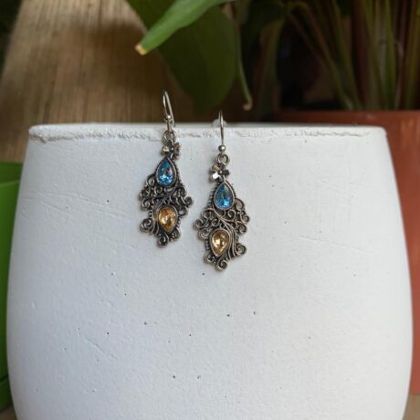 Silver Flower Patterned Drop Earrings