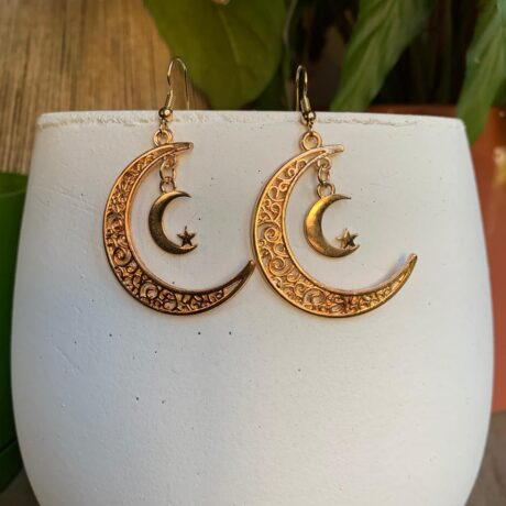 Vintage Moon & Star Drop Earring