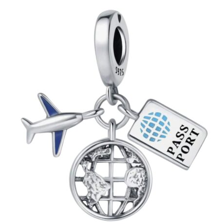 Plane, Globe & Passport Pendant Charm