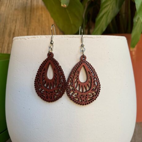 Small Maroon Wooden Dangle Earrings