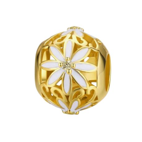 Gold Plated White Flower Bead Charm