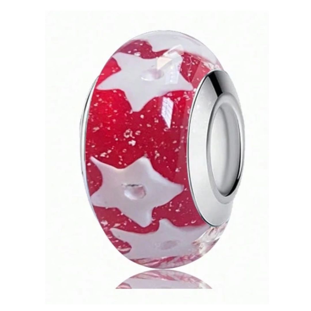 Red with White Stars Glass Bead Charm
