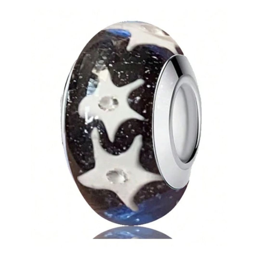 Dark Blue with White Stars Glass Bead Charm