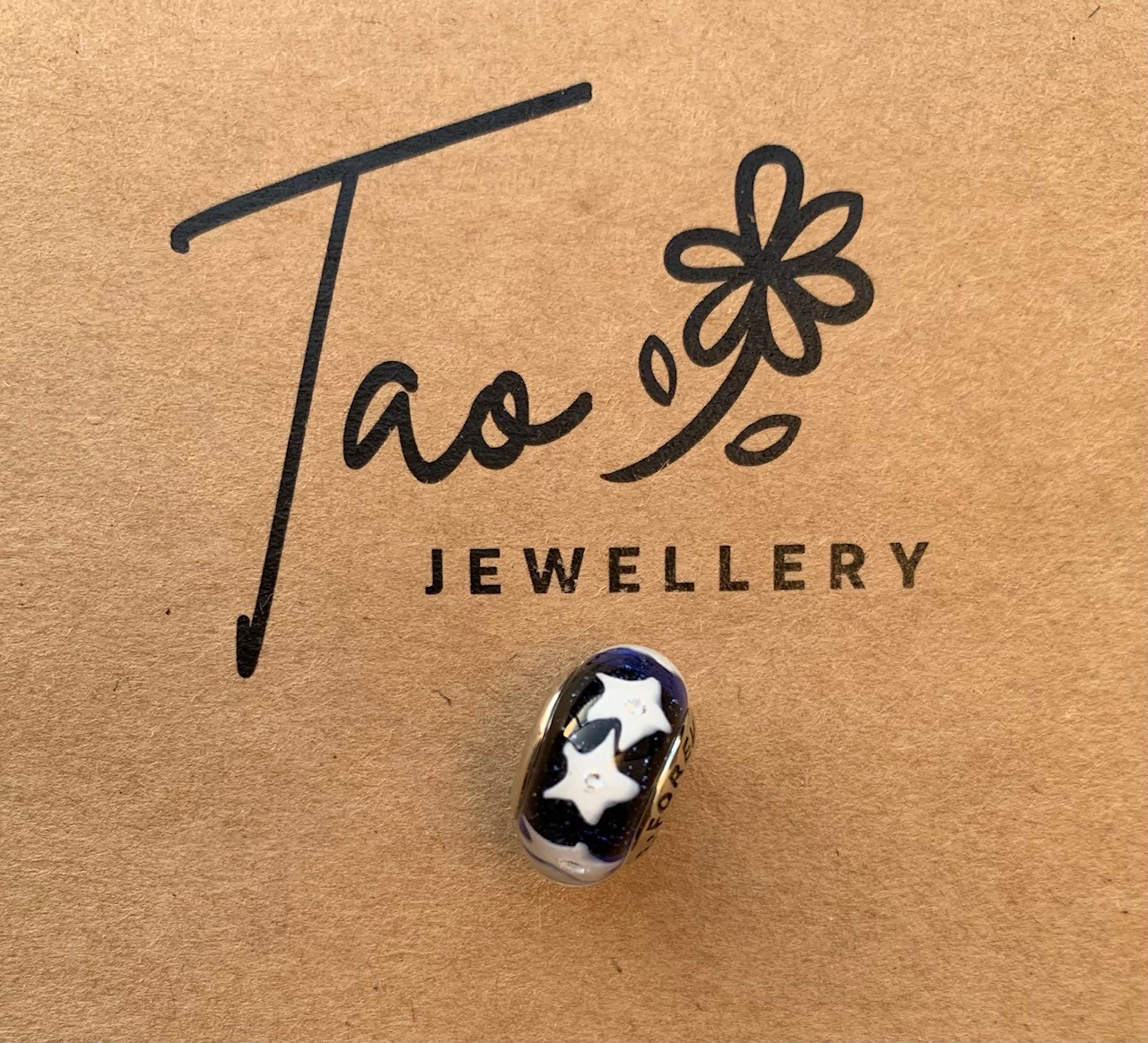 Dark Blue with White Stars Glass Bead Charm
