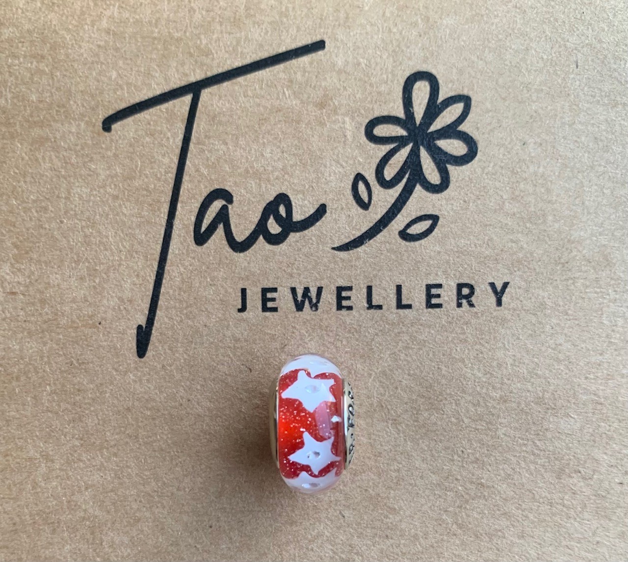 Red with White Star Glass Bead Charm