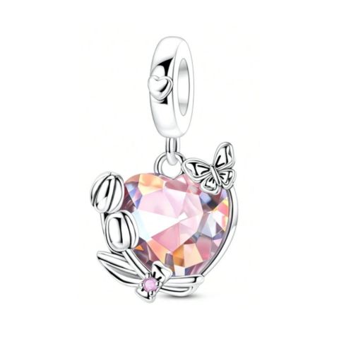 Tulip, Butterfly, Heart Pendant Charm